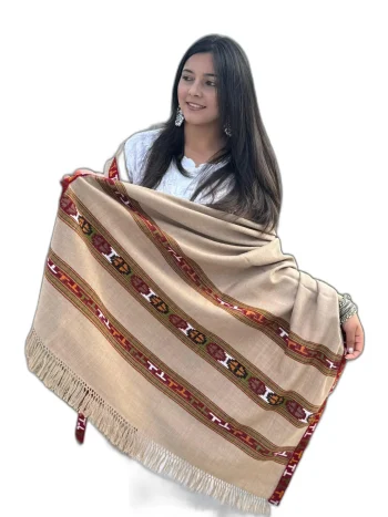 Akhrot Design Beige Handmade Shawl