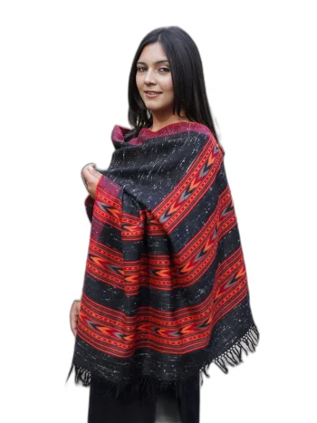 Black 3Patti Kingri Design Pure Wool Shawl