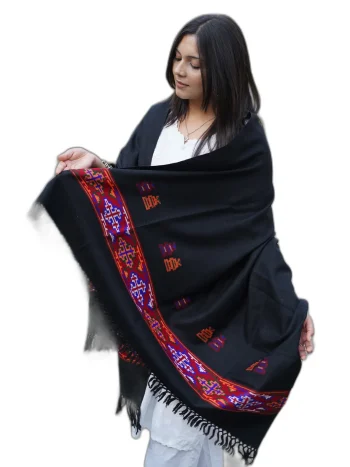 Black Kinnauri Palla Pure Wool Shawl