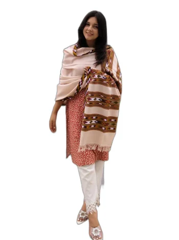Cream Handloom Shawl- Dual Stripe