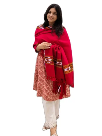 Kullu Pattern Crimson Red Shawl