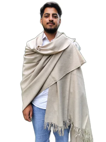 Kullu Pure Wool Beige Handmade Mens Shawl
