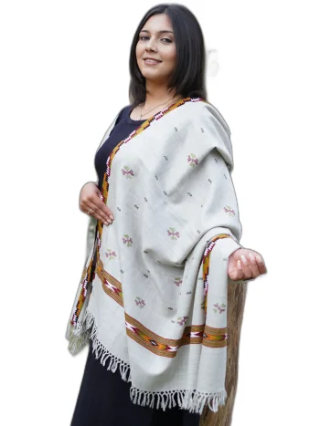 Light Grey Kullu Jala Design Pure Wool Shawl