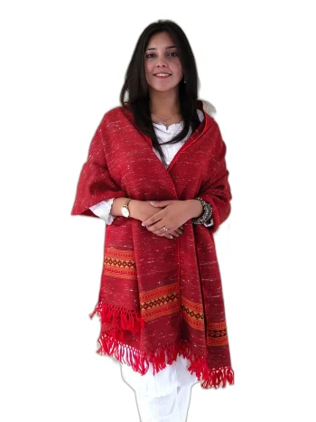 Red Kullu Design Woolen Stole